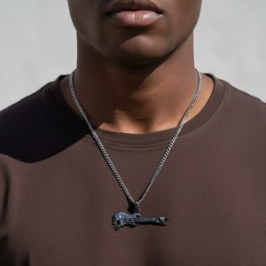 Rock Gestures Skeleton Guitar Pendant in Black Gold