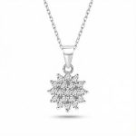 S925 Silver Round Diamond Flower Cluster Necklace & Earrings & Ring Jewelry Set