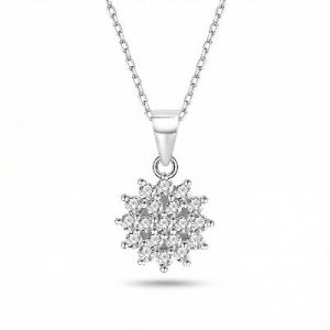 S925 Silver Round Diamond Flower Cluster Necklace & Earrings & Ring Jewelry Set