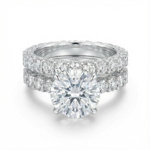 8.5CT Round Cut VVS Moissanite Six Prongs Engagement Ring Set