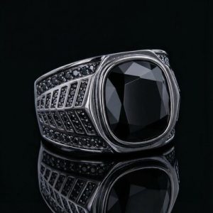 Iced Black Onyx Ring in Black Gold