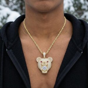 Iced Bear Bites Round Cut Diamond Pendant