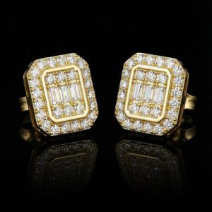 Baguette & Round Cut Octagonal Stud Earrings