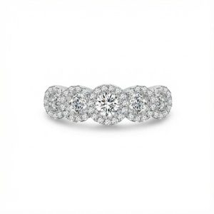 S925 Silver Round Diamond Multi Halo Wedding Band