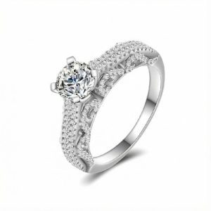 S925 Silver Round Diamond Pave Engagement Ring