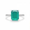 S925 Silver 4CT Emerald & Side Diamonds Engagement Ring