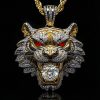 Micro Pave Tiger Bites Round Cut Diamond Pendant