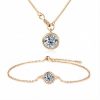 0.5CT/1CT Round Cut VVS Moissanite S925 Silver Bezel Solitaire Necklace & Bracelet Jewelry Set