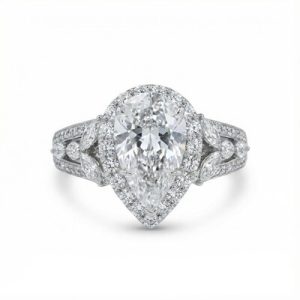 Pear Cut VVS Moissanite Halo Engagement Ring