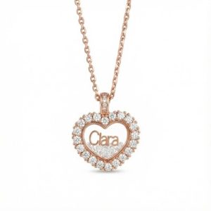 Customized Name Heart Shaped Dancing Diamonds Pendant Necklace