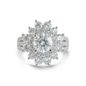 Round Cut VVS Moissanite Floral Style Cluster Halo Engagement Ring