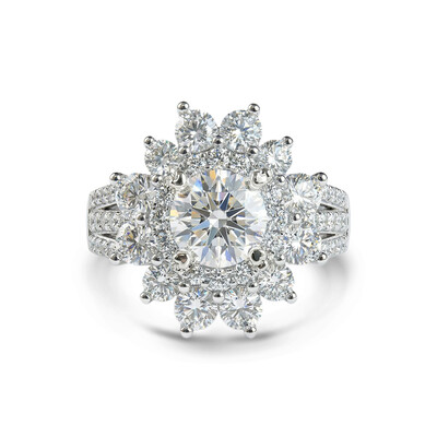 Round Cut VVS Moissanite Floral Style Cluster Halo Engagement Ring