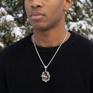 Iced Out Cross Buckle Customized Photo Pendant