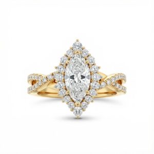 Marquise Cut VVS Moissanite Halo Engagement Ring