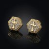 Iced Hexagon Cross Stud Earring