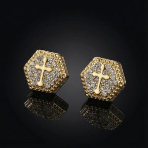 Iced Hexagon Cross Stud Earring