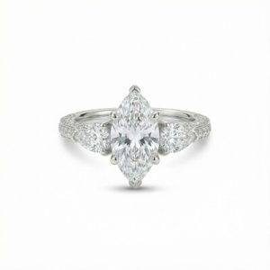 Marquise Cut VVS Moissanite Three Stone Engagement Ring