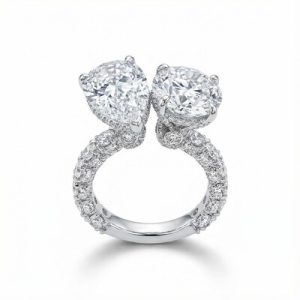 Pear & Round Cut VVS Moissanite Pave Engagement Ring