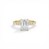 Emerald Cut VVS Moissanite Side Stone Engagement Ring