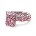 S925 Silver Pink Radiant Cut Pave Halo Engagement Ring