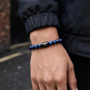 26 Initial Letter Blue Tiger Eye Stone Braided Bracelet