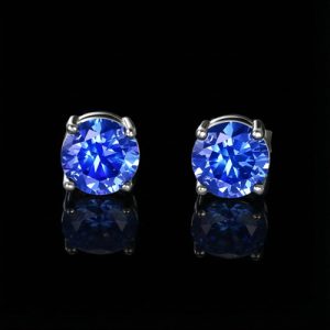 Sapphire Blue Round Cut Stud Earrings