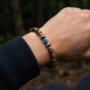 8mm Evil Eye Tiger's Eye Stone Stretch Bracelet
