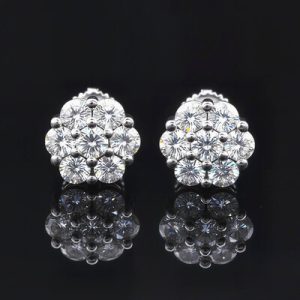 Flower Cluster Stud Earrings in White Gold