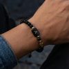 26 Initial Letter Black Obsidian Tiger Eye Stone Braided Bracelet
