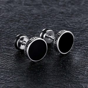 Simple Round Black Greek Key Earrings