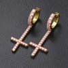 Iced Inverted Cross Earrings