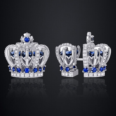 Split Crown Earrings In White Gold Plated