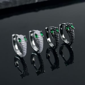 Iced Snake Hoop Earrings With Emerald Eyes