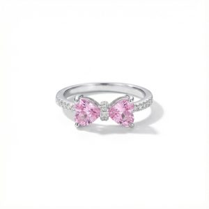 S925 Silver Pink Bow Engagement Ring