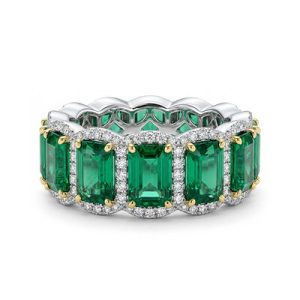 Emerald-Cut Emerald Halo Eternity Band