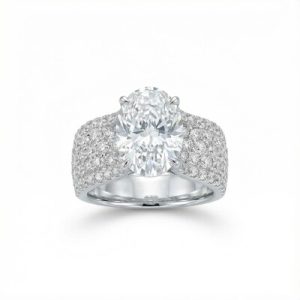 8.8CT Oval Cut VVS Moissanite Pave Engagement Ring