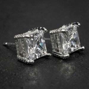 8mm Princess Cut Full Side Diamond Earrings