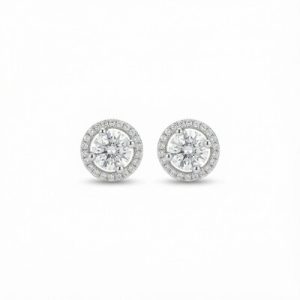 S925 Silver Round Diamond Halo Stud Earrings