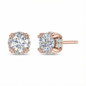 S925 Silver Round Diamond Halo Stud Earrings