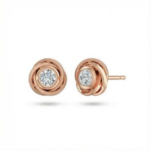 S925 Silver Round Diamond Rose Stud Earrings