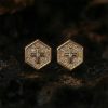 Iced Hexagon with Cross Stud Earrings