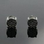 Micro Paved Round Cut Stud Earrings in Black Gold Plated