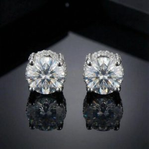 Certified VVS1 Moissanite Full Paved Earrings in Sterling Silver