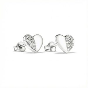 S925 Silver Diamond Heart Halves Stud Earrings