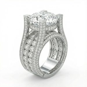 Round Brilliant Cut S925 Sterling Silver Engagement Ring