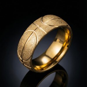 Men's Basketball Pattern Frosted Steel Band in Gold