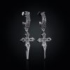 Iced Sharp Cross Drop Earring in Black Gold