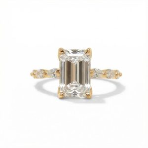 5CT Emerald Cut VVS Moissanite Side Stone Engagement Ring