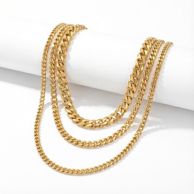 Women's 3mm/4mm/5mm Stainless Steel Cuban Chain in Gold