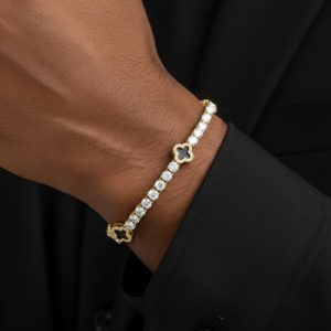 Iced Out Four Leaf Black Clover Tennis Bracelet